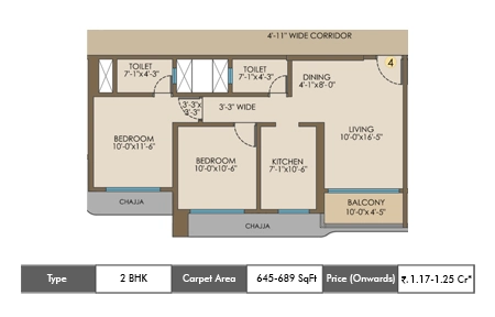 2 BHK 645 SqFt